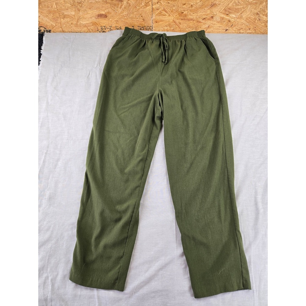 Teddi Vintage Olive Green Drawstring Elastic Waist Straight Leg Pants Size 16